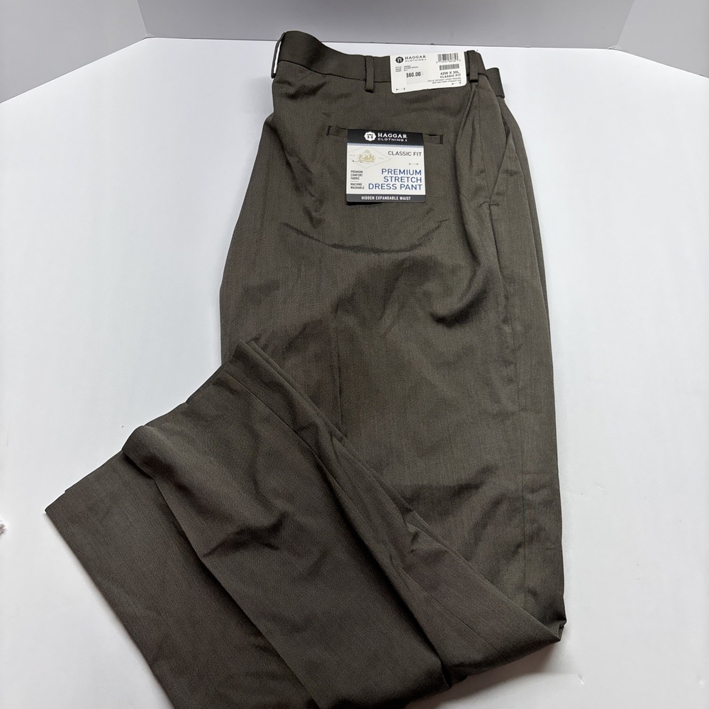 NWT Haggar Premium Comfort Classic Fit Dress Pants Mens 42X30 Brown‎ - Picture 7 of 10